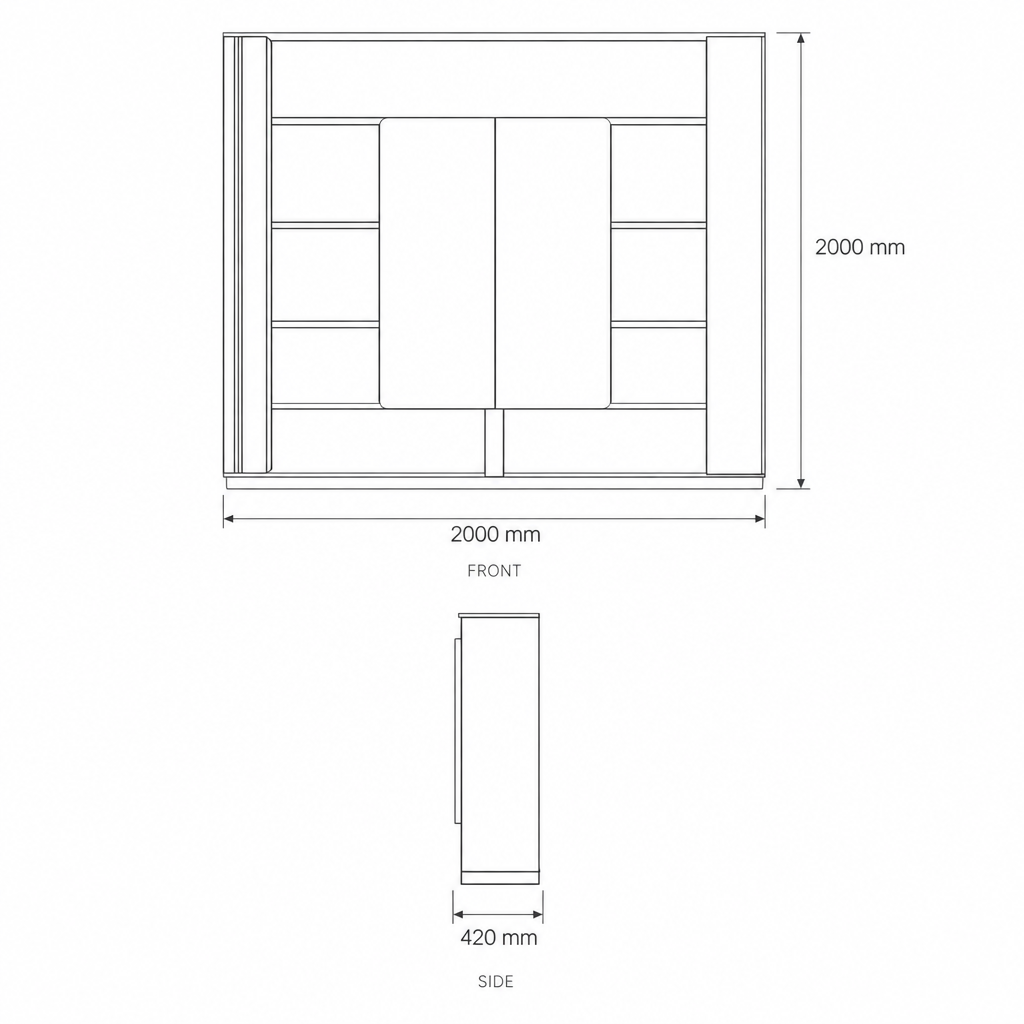 Display Cabinet & Bookcase with LED Lighting #YD315S20E, dimensions drawing