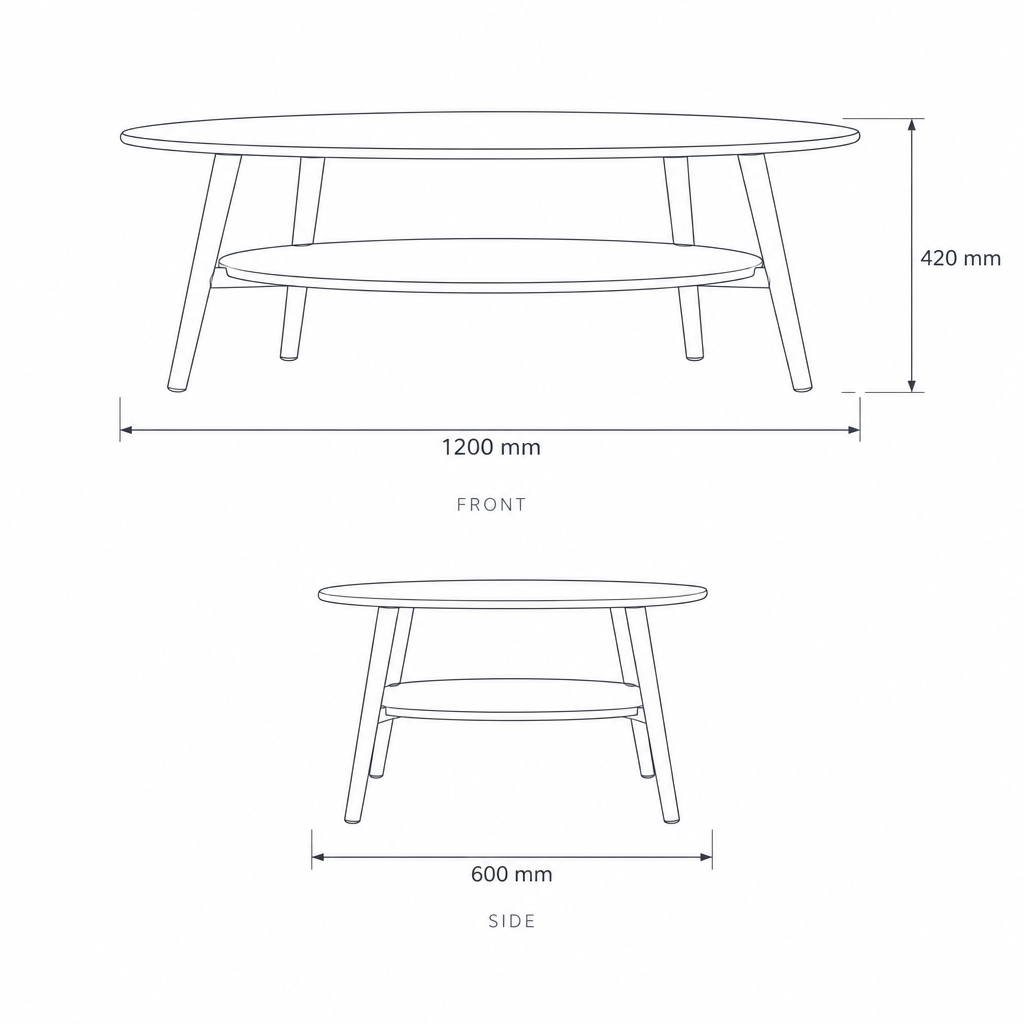 Coffee Table #LFN044, dimensions drawing