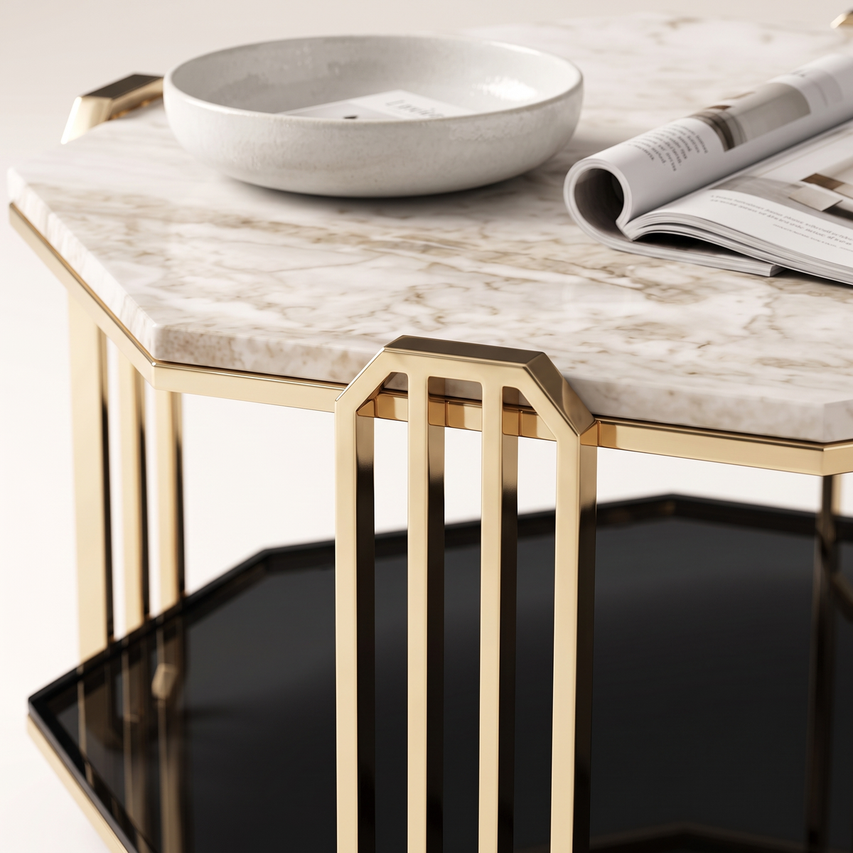 Dopro Octagonal Coffee Table, styled detail