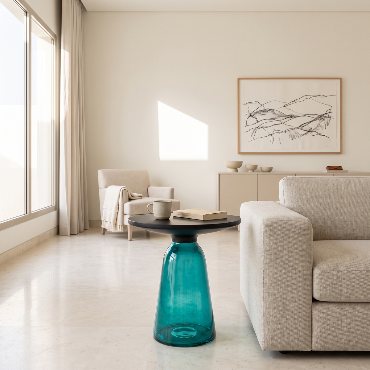 Teal and Black Coffee Table #0926-1-1 in a Muscat home