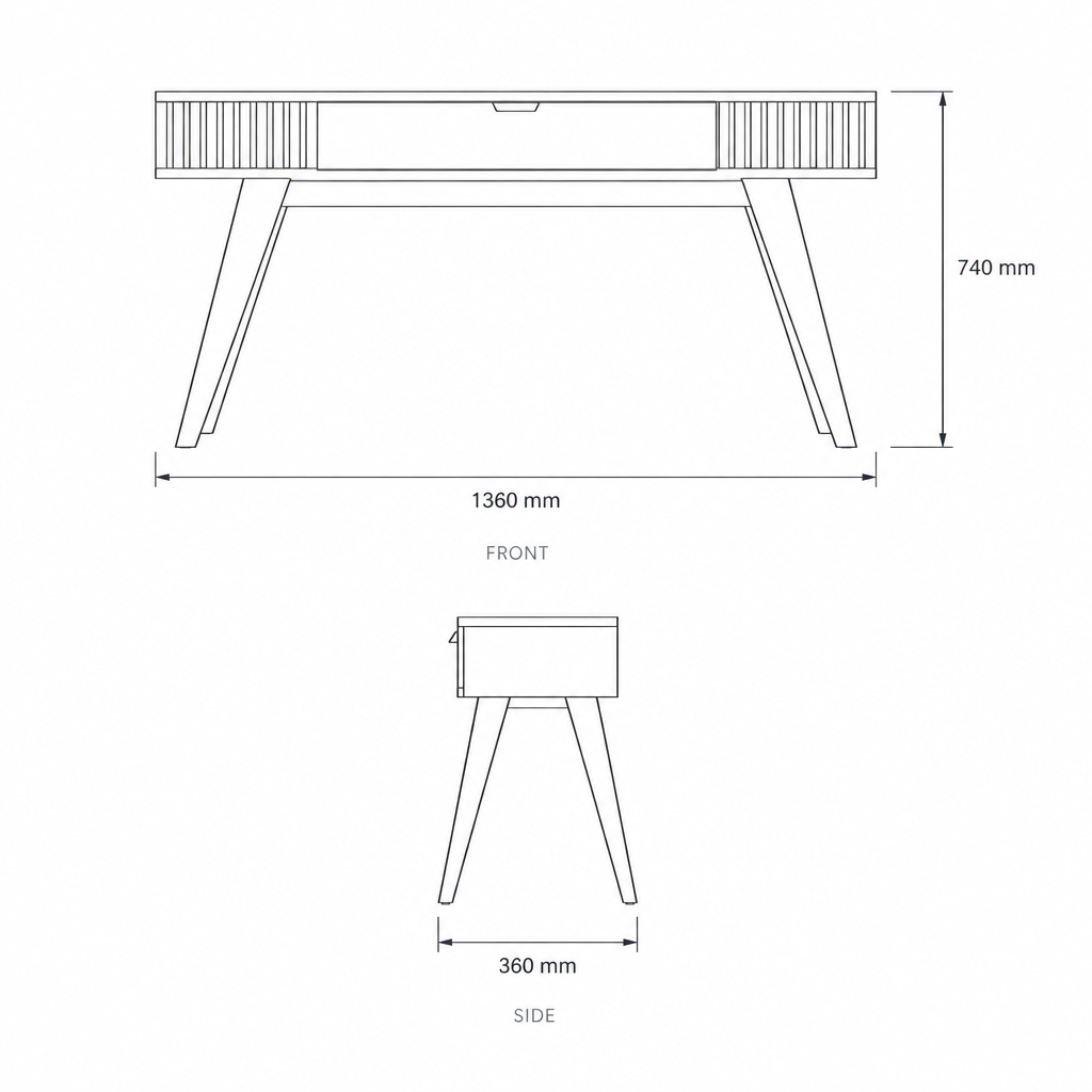 Rivera Modern Console Table, dimensions drawing