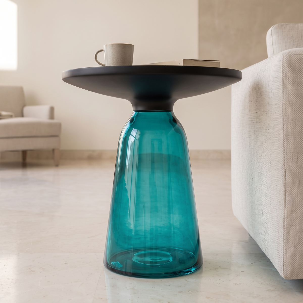 Teal and Black Coffee Table #0926-1-1, close view