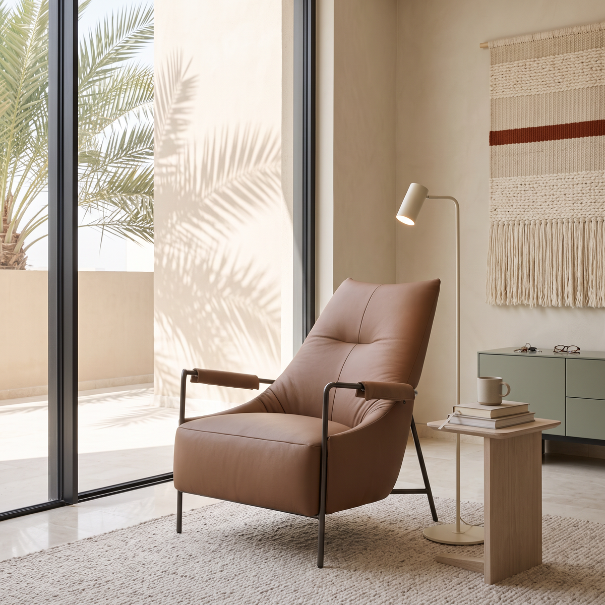 Brown Microfiber Leather Lounge Chair #EC-436 in a Muscat home