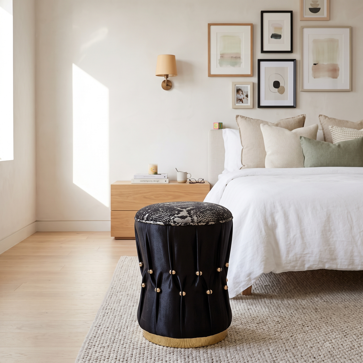 Majesty Black Pouf in a Muscat home