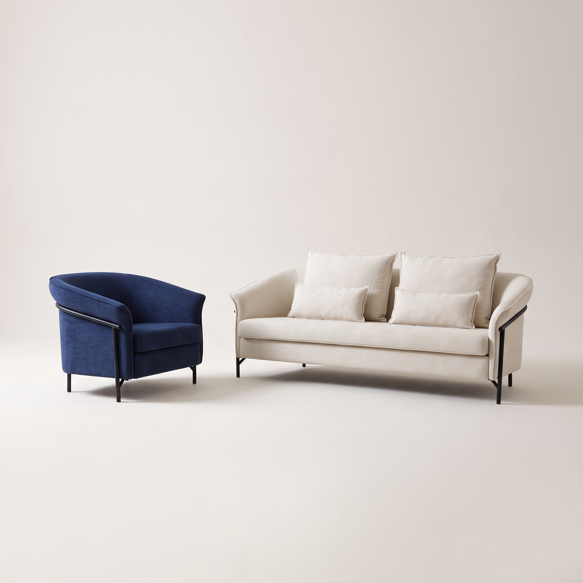 Beige and Blue Living Room Set #E1965, studio view