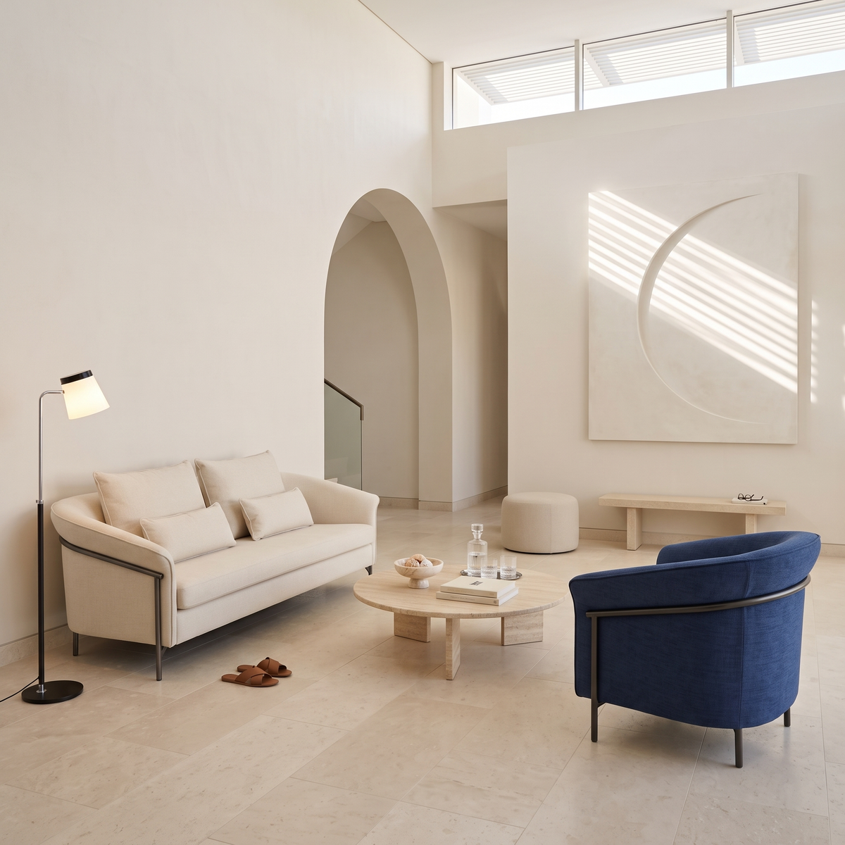 Beige and Blue Living Room Set #E1965, second room view
