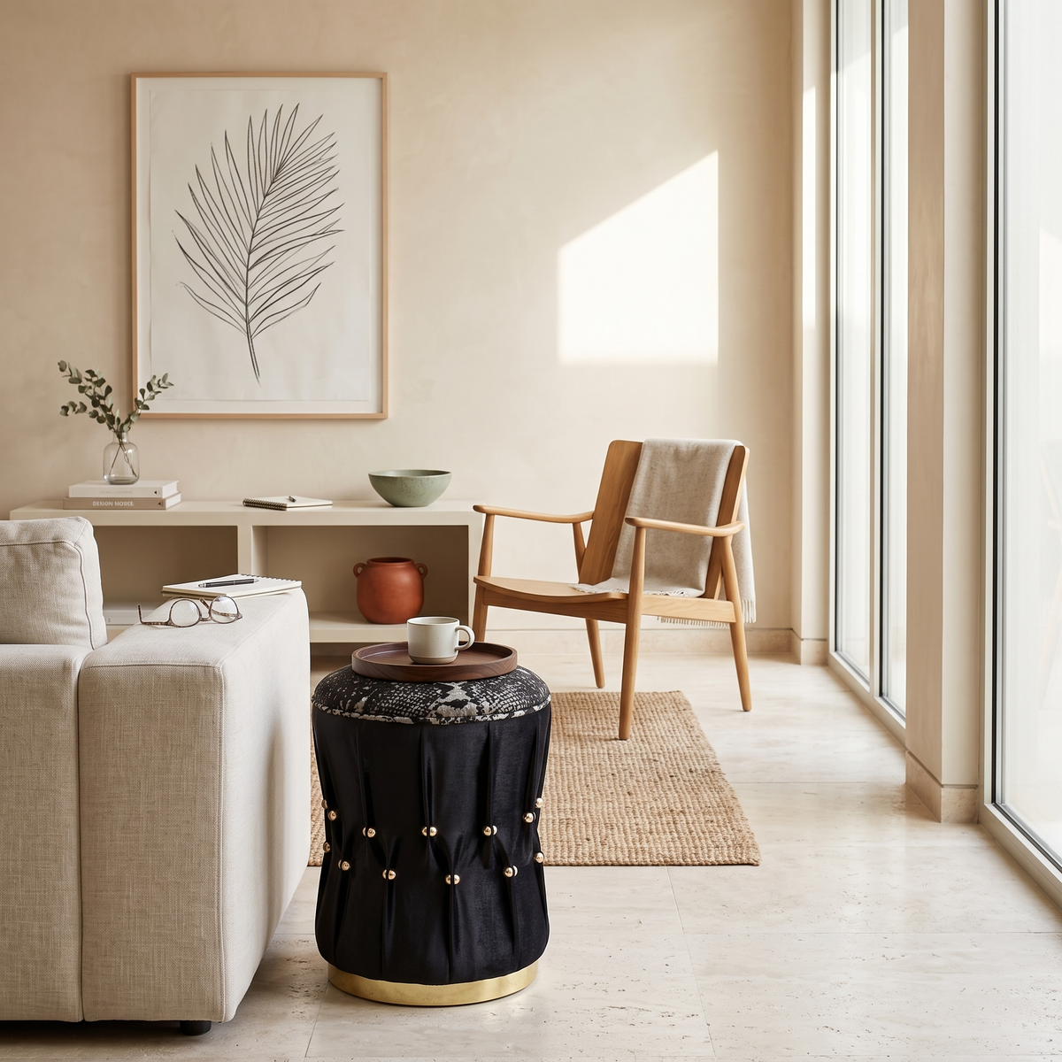 Majesty Black Pouf, second room view