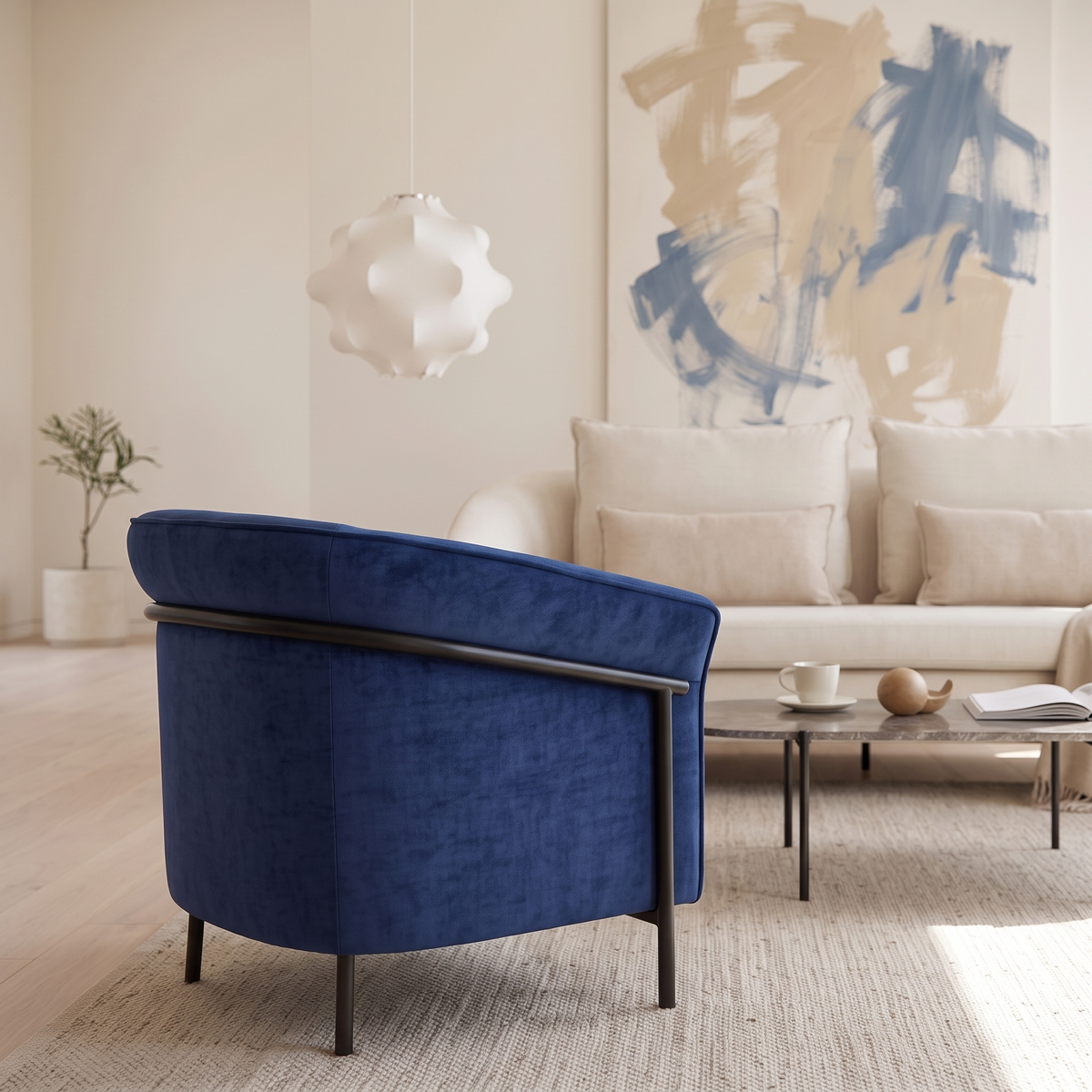 Beige and Blue Living Room Set #E1965, close view