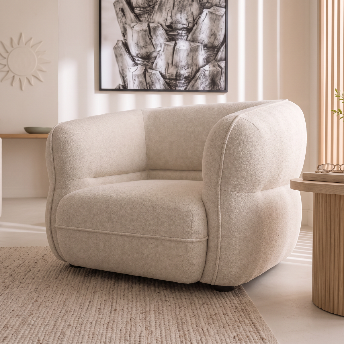 Cream Fabric Living Room Chair, close view