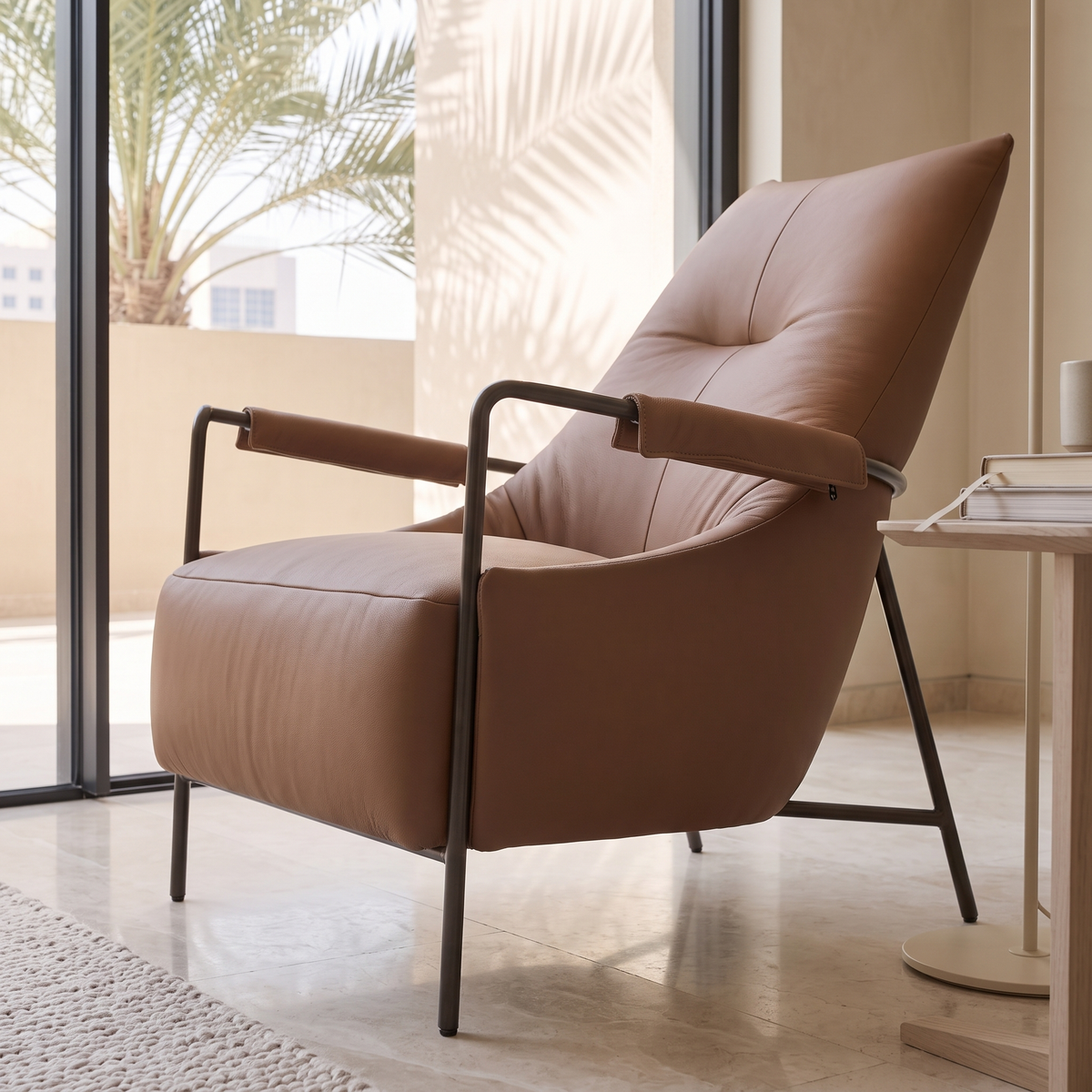 Brown Microfiber Leather Lounge Chair #EC-436, close view