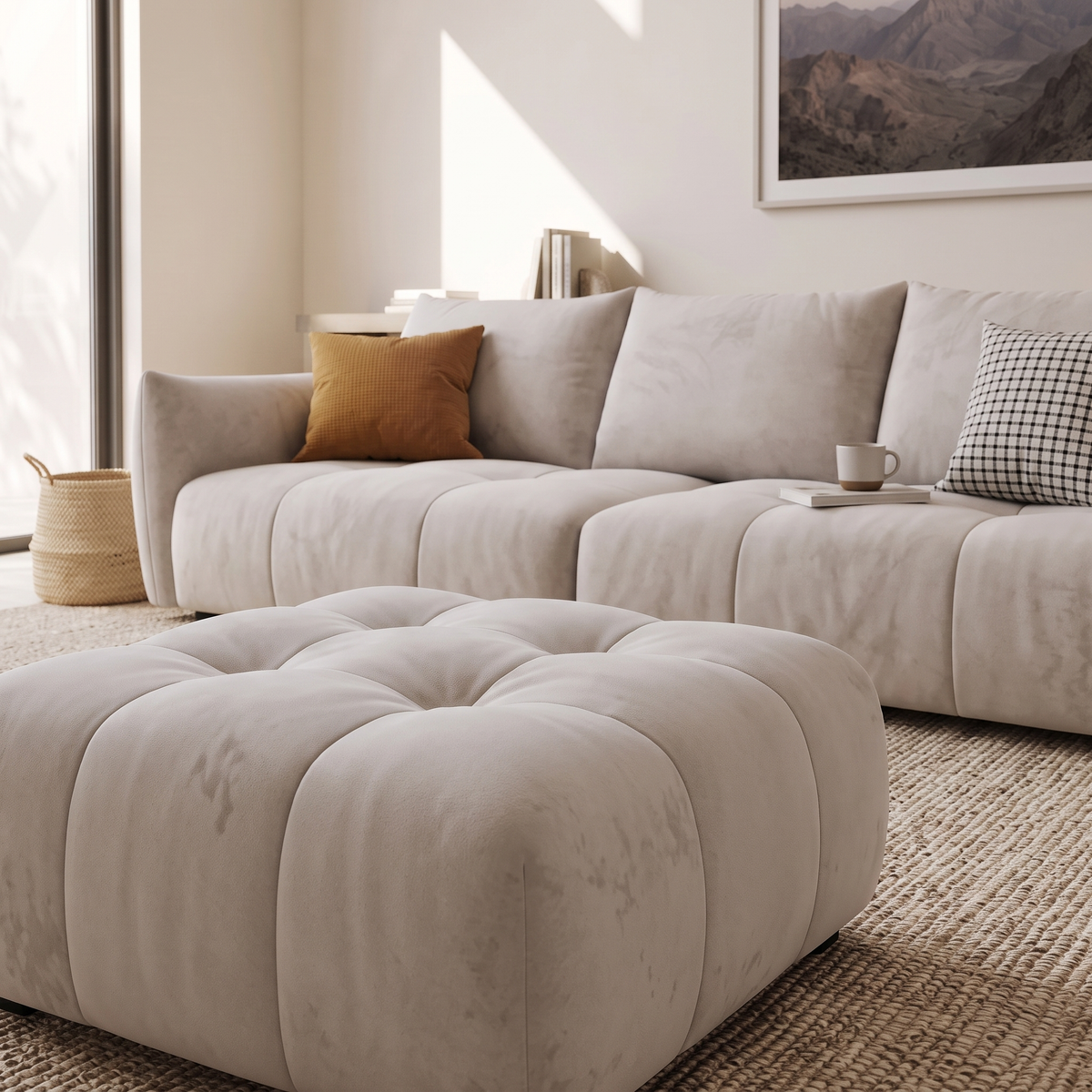 Beige Fabric Living Room Set #S8901B, close view