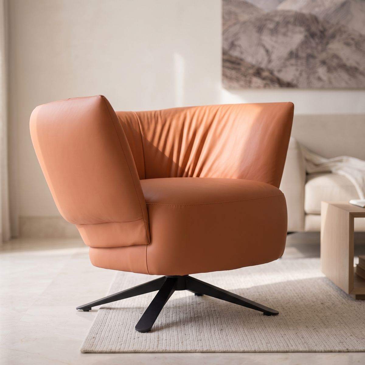 Orange Swivel Lounge Chair #EC-368, close view