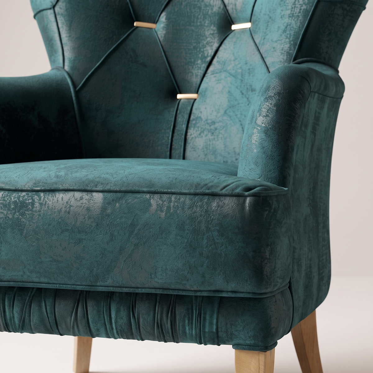 Leopar Teal Velvet Armchair with Gold Accents, material detail