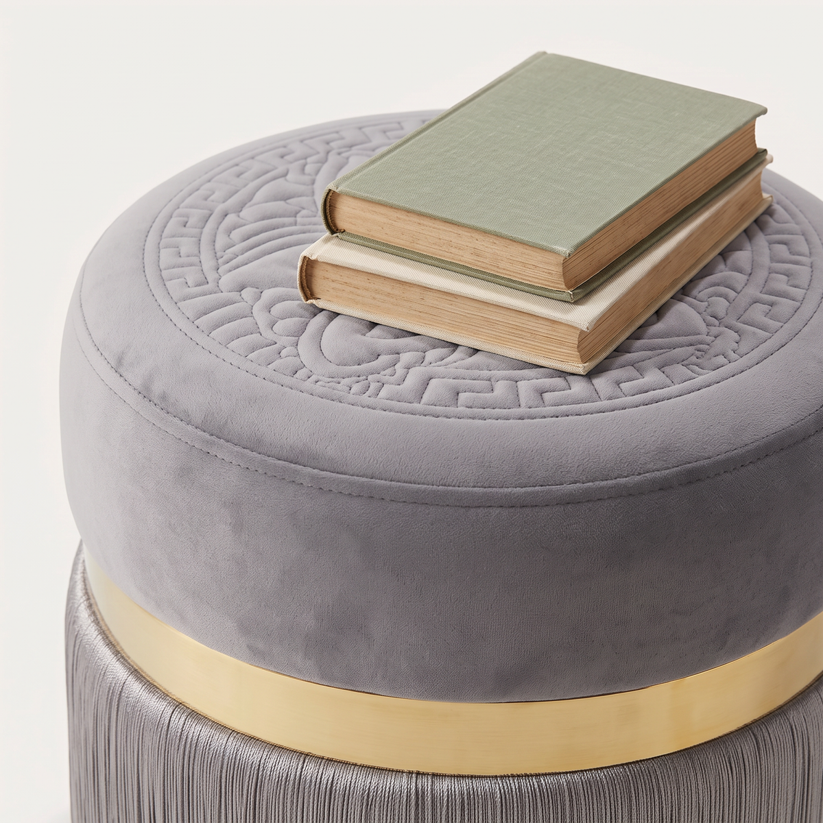 Charisma Grey Pouf, styled detail