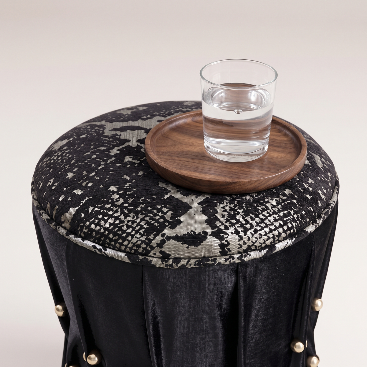 Majesty Black Pouf, styled detail
