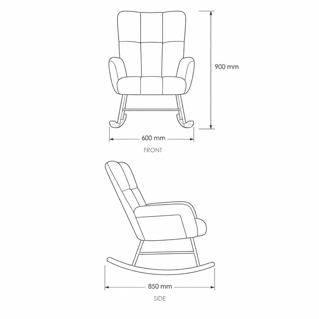 Grey Rocking Chair #JLC009, dimensions drawing