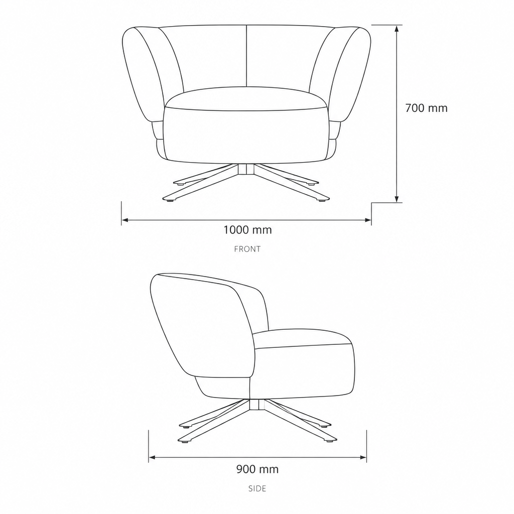 Orange Swivel Lounge Chair #EC-368, dimensions drawing