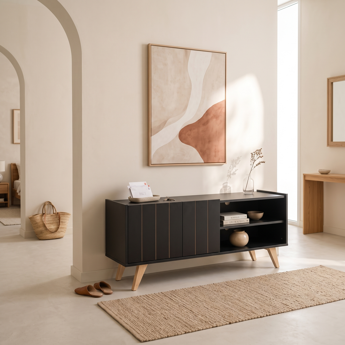 Space Black TV Stand, second room view
