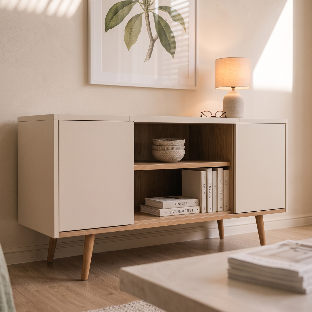 River TV Stand, close view