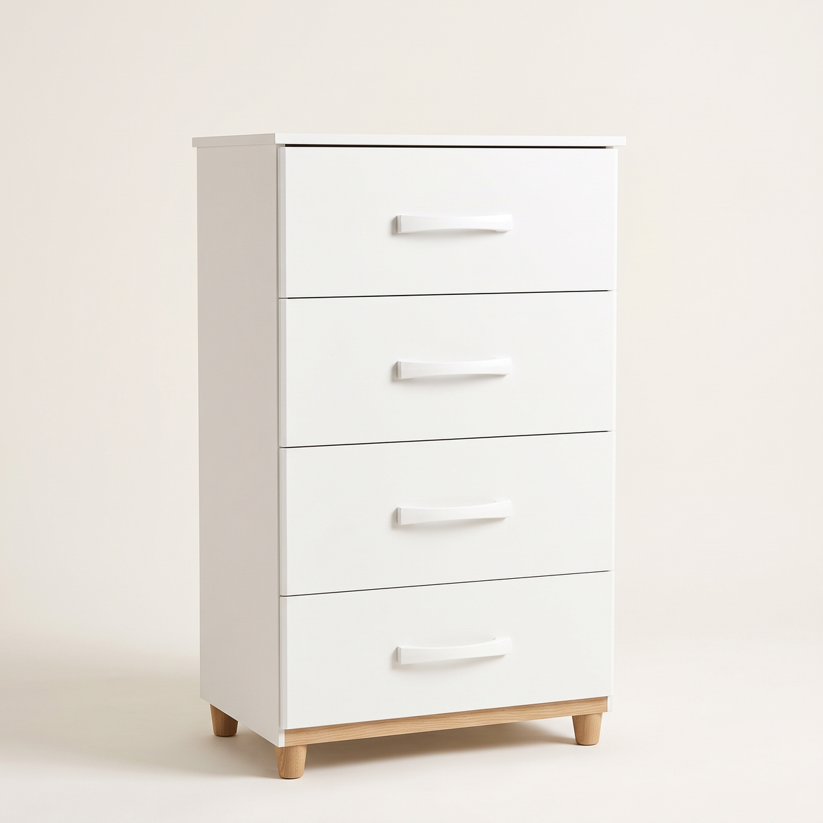 Mobi White 4 Drawer Chest, studio view