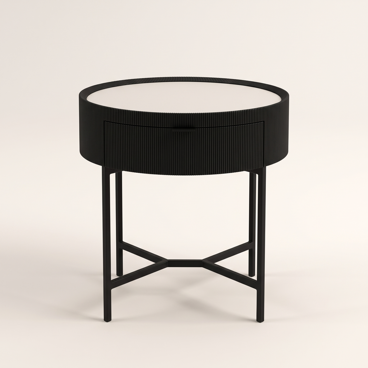 Round Black Nightstand #608S, studio view