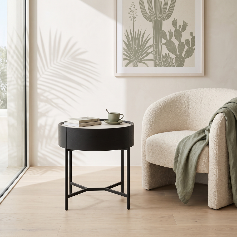 Round Black Nightstand #608S