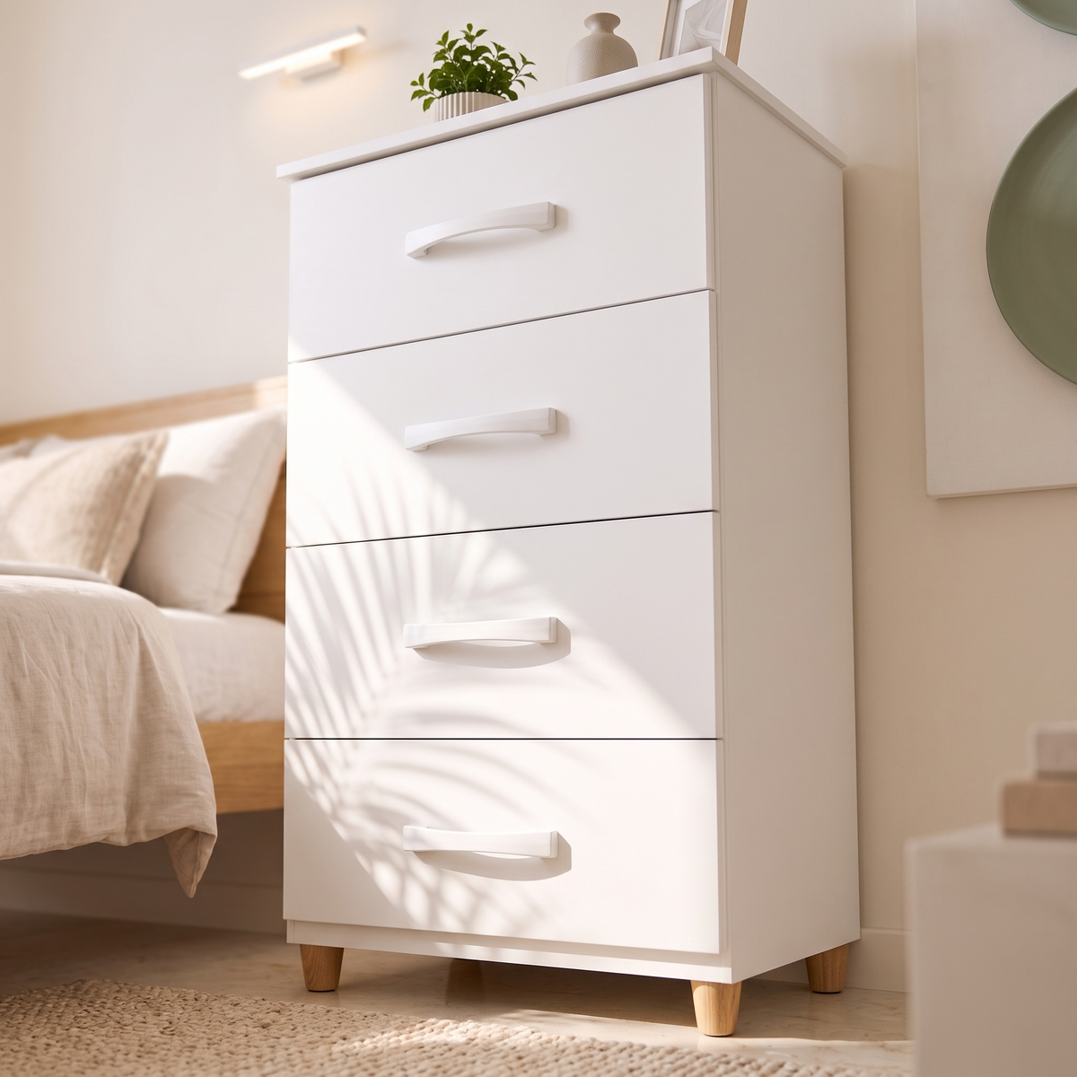 Mobi White 4 Drawer Chest, close view