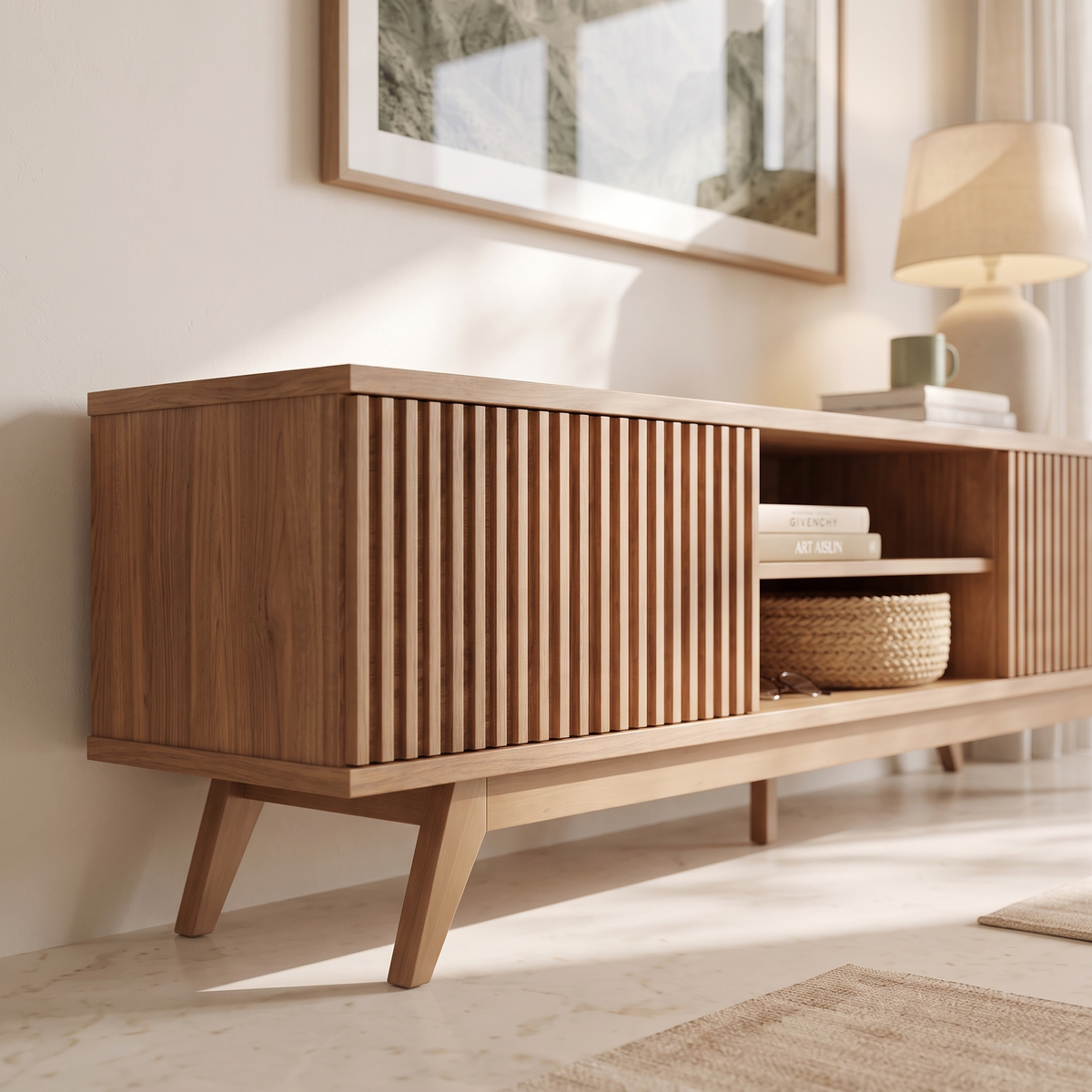 Fortaleza Wooden TV Stand, close view