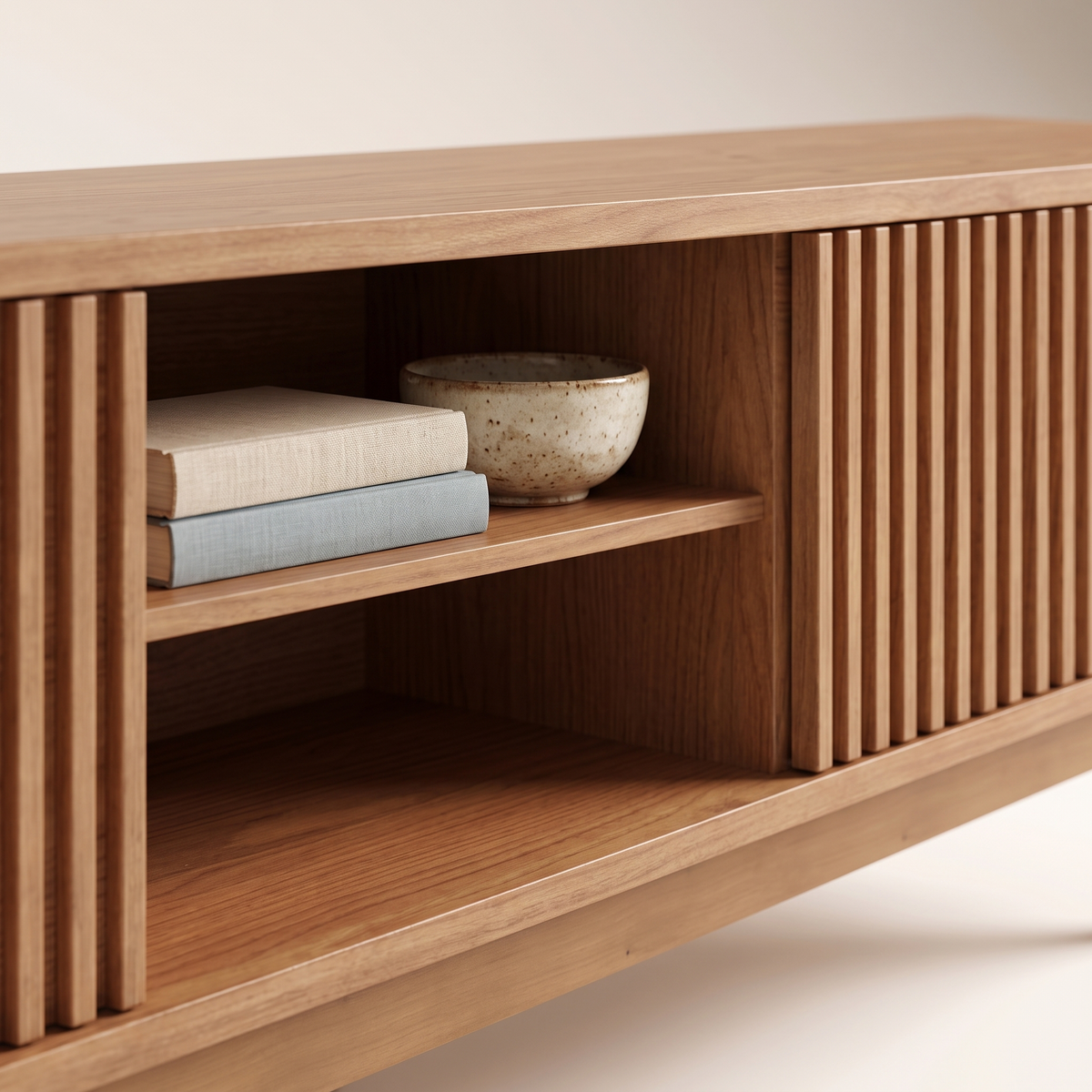 Fortaleza Wooden TV Stand, styled detail