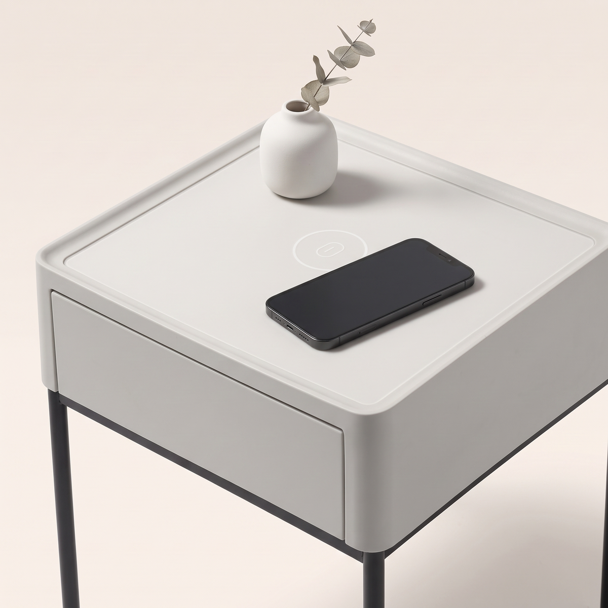 Nightstand with Wireless Charging #CT-15, styled detail