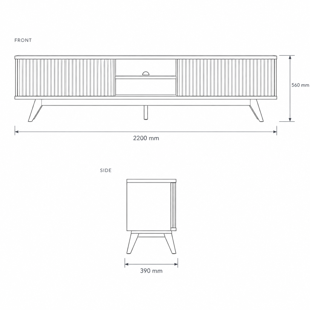 Fortaleza Wooden TV Stand, dimensions drawing