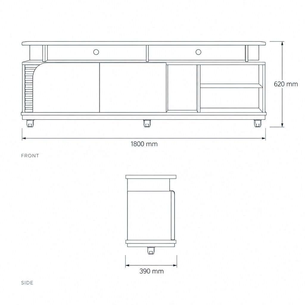 Jurere TV Stand, dimensions drawing