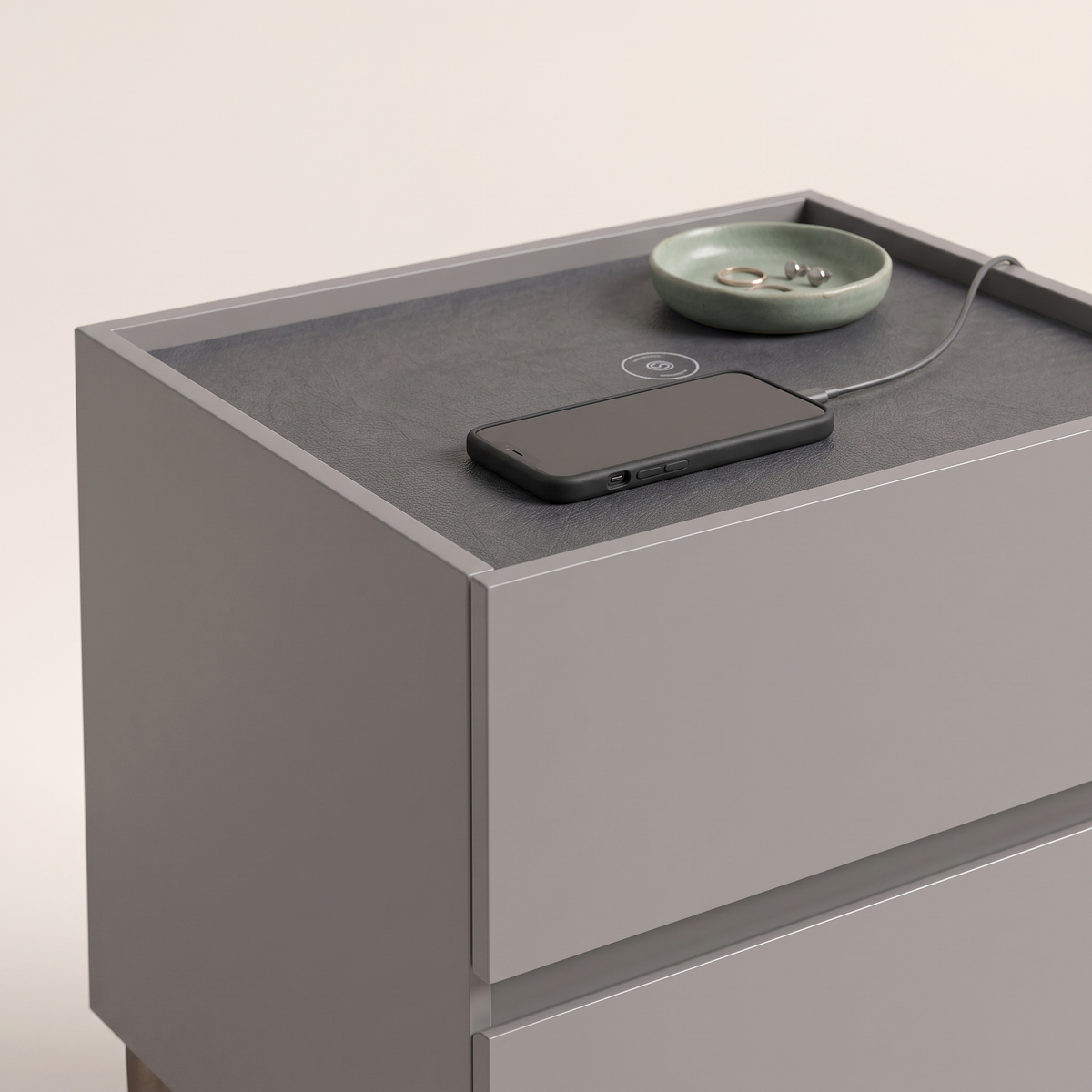 Nightstand with Wireless Charging #CT-28, styled detail