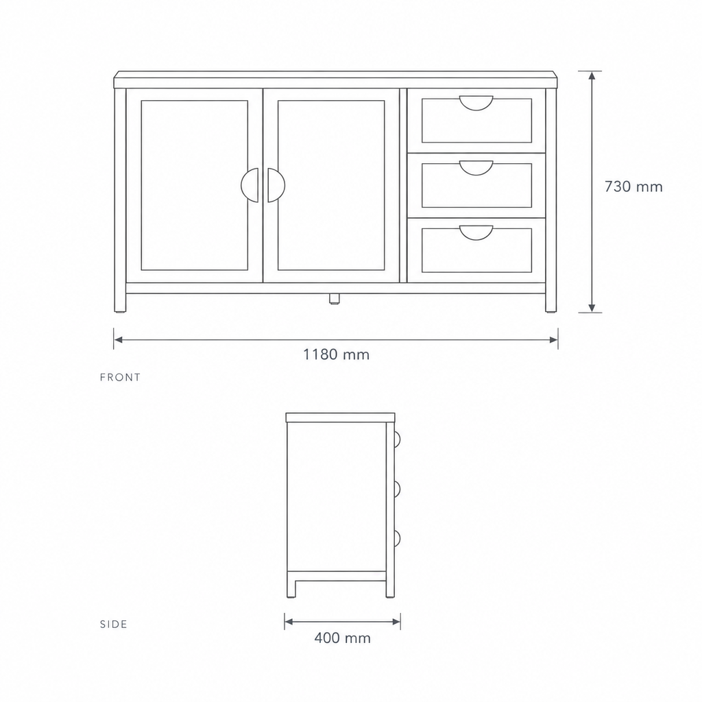 Low Storage Cabinet #25006, dimensions drawing