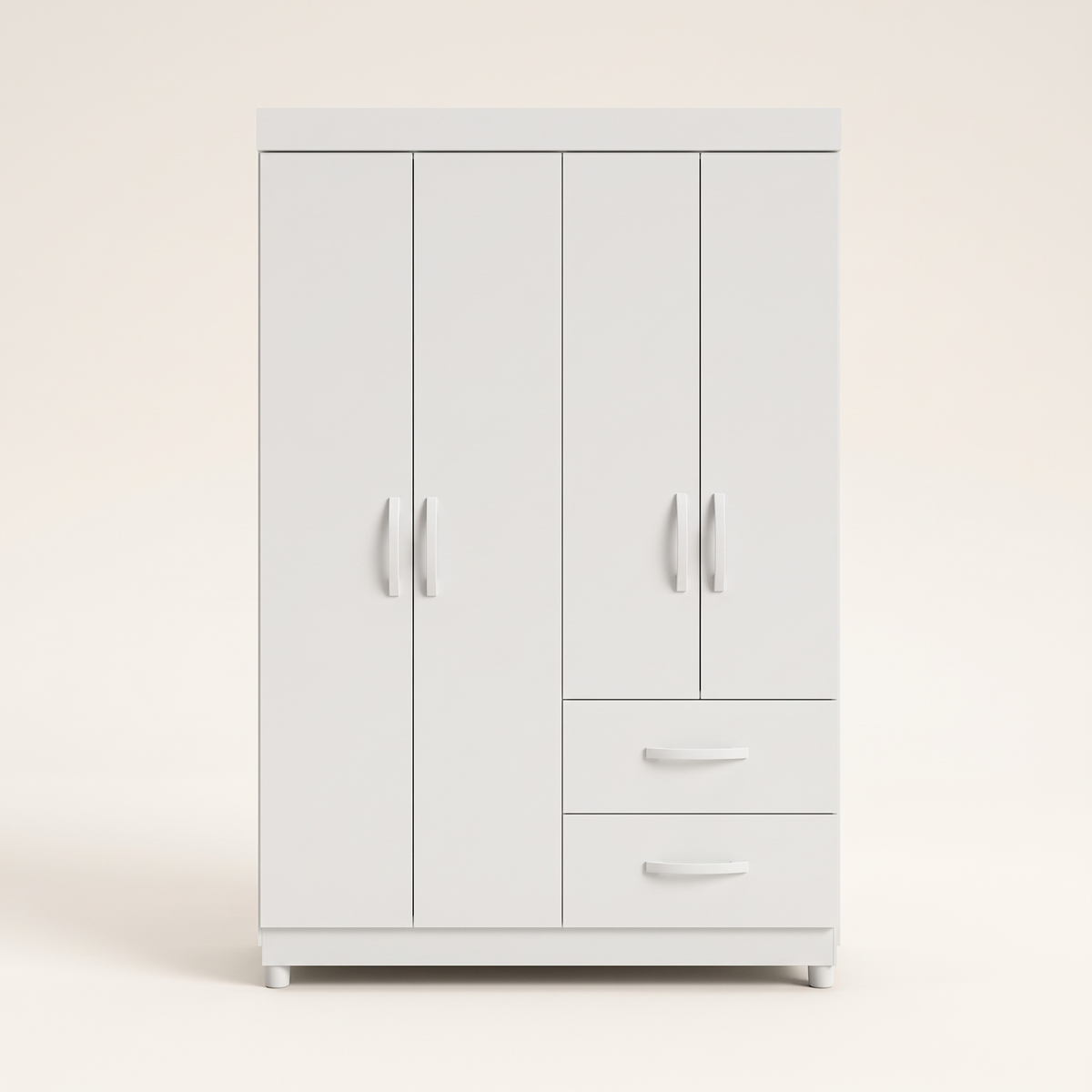 Mobi White 4 Door Wardrobe, studio view