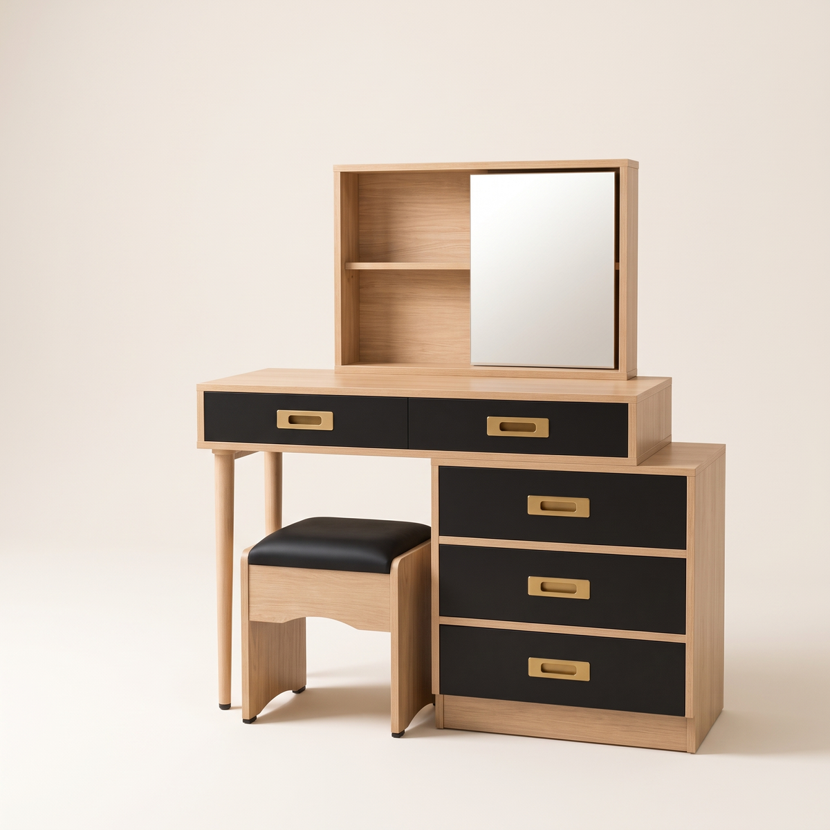 Oak & Black Dressing Table Set, studio view