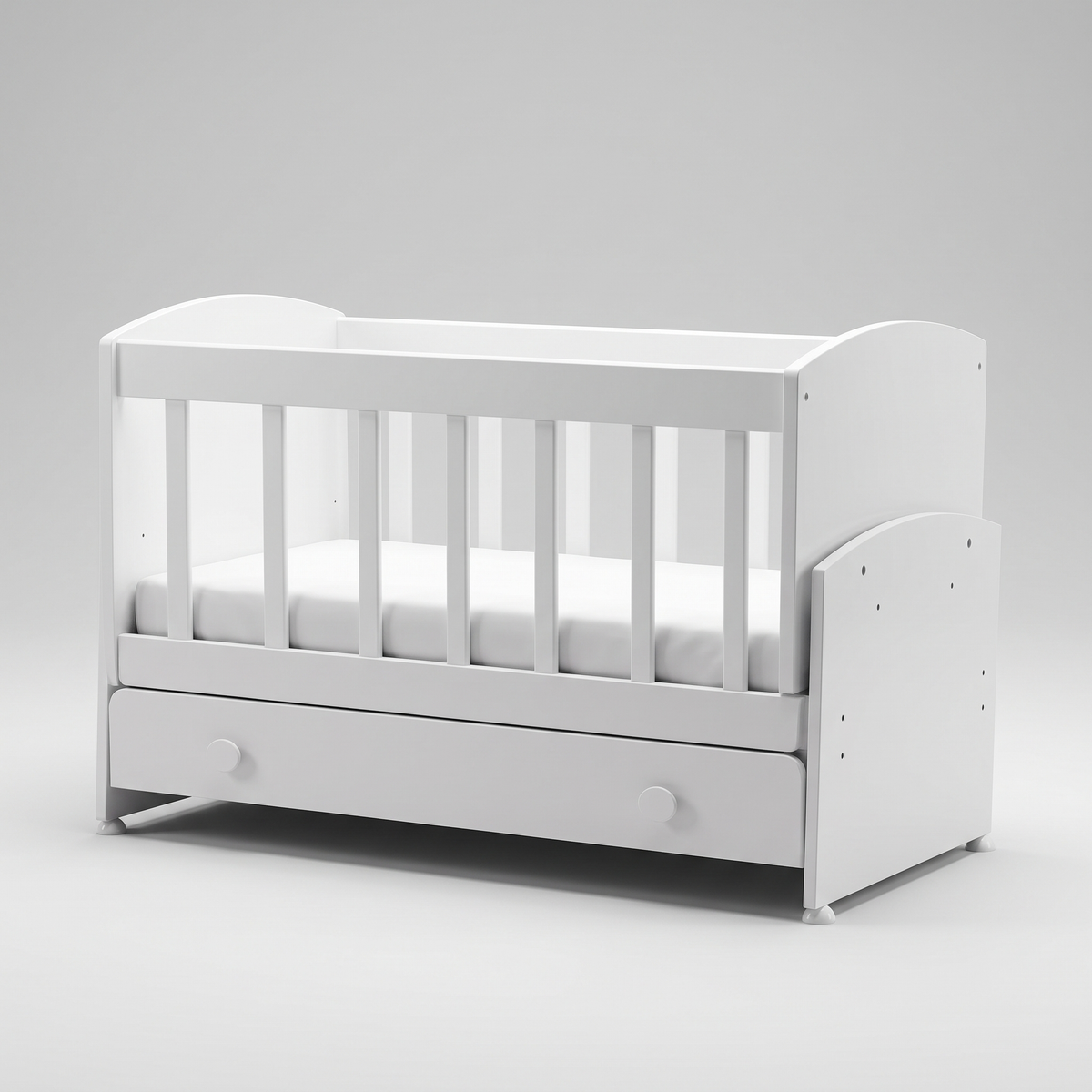 White Foldable Baby Crib #GW-502AW, studio view