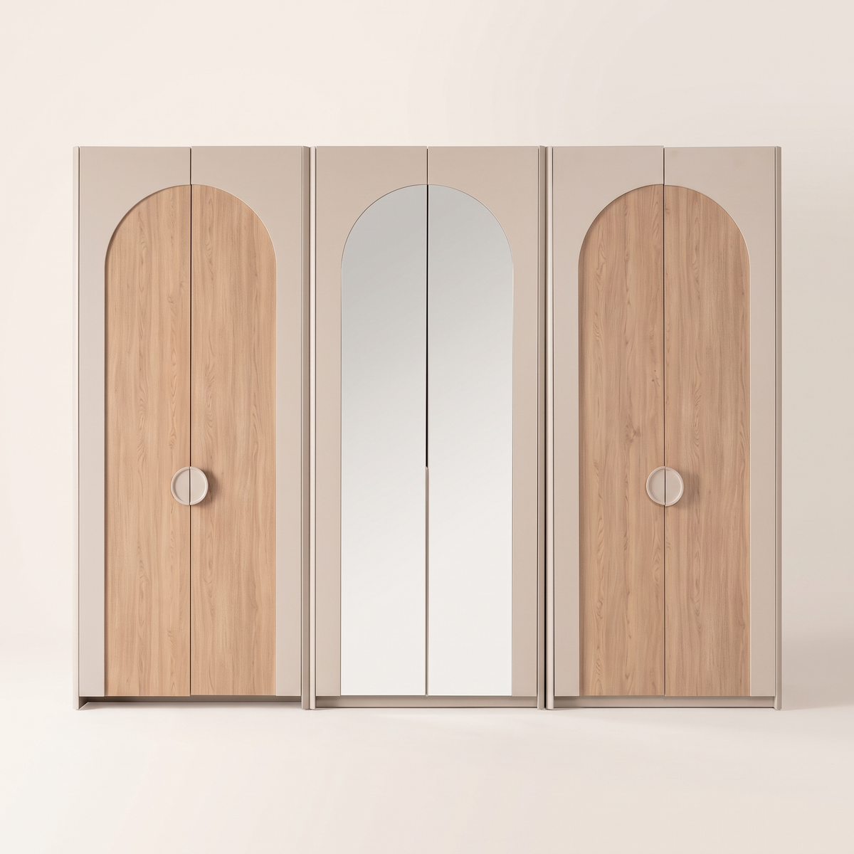 Milos 6 Door Mirrored Wardrobe, studio view