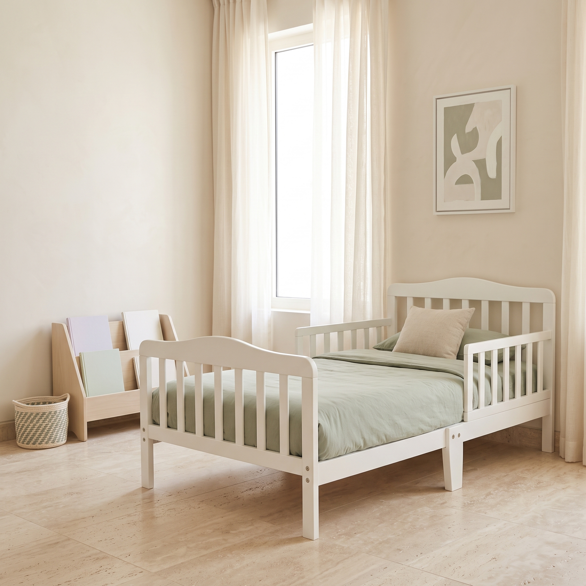 Foldable White Baby Crib #7211W, second room view