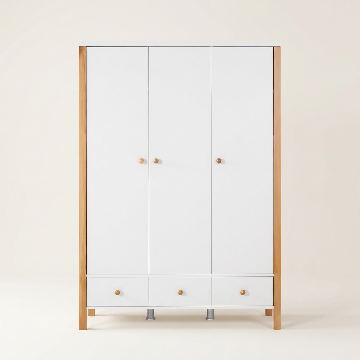 White 3-Door Wardrobe #CTY01GR, studio view