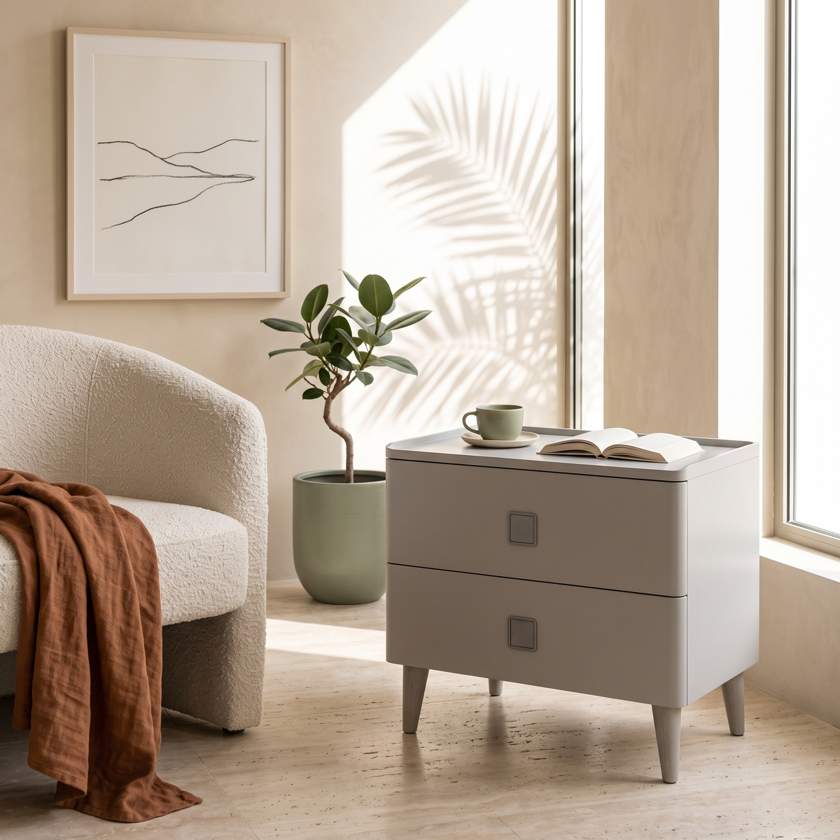Volcanic Ash Bedside Table, second room view