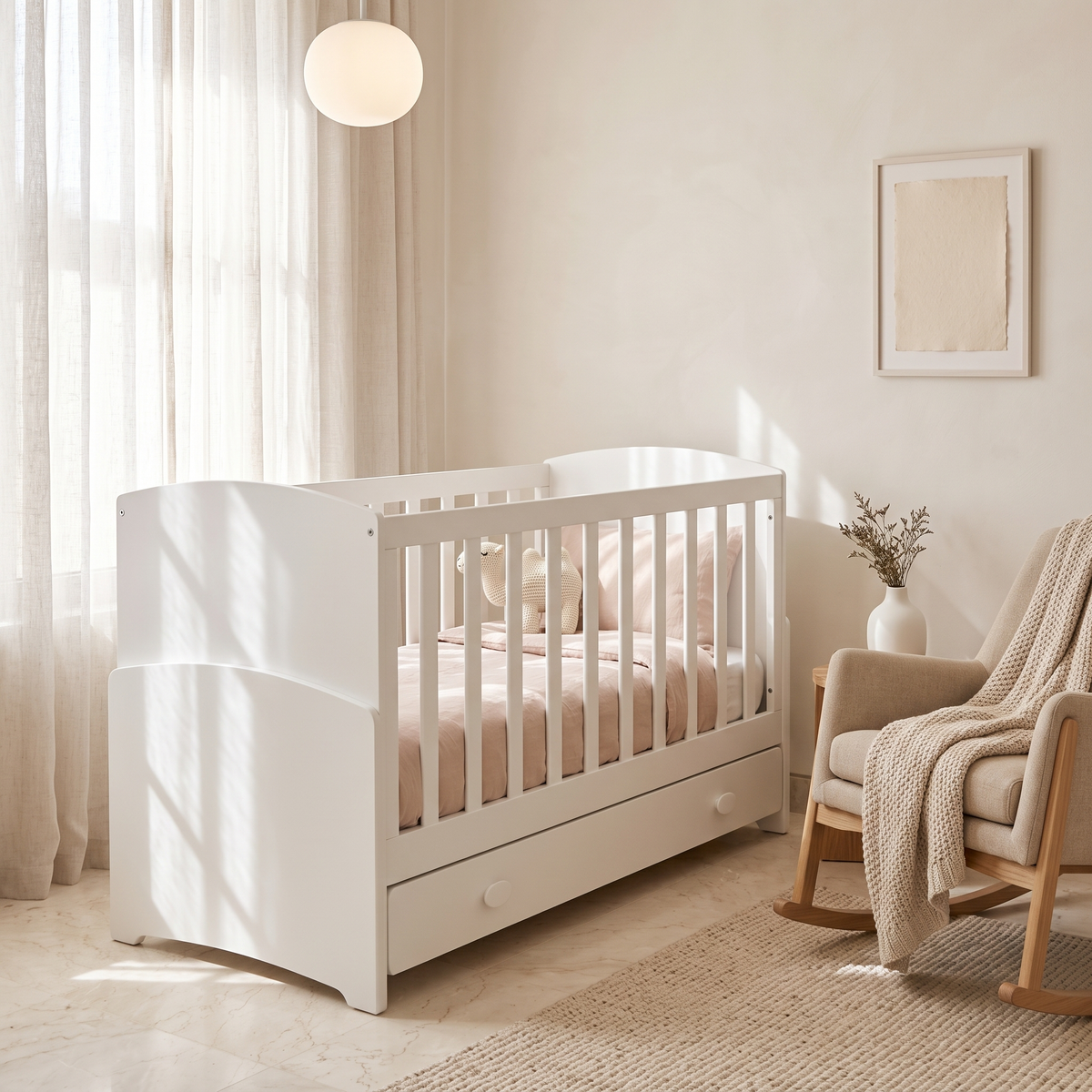 White Foldable Baby Crib #GW-502AW, second room view