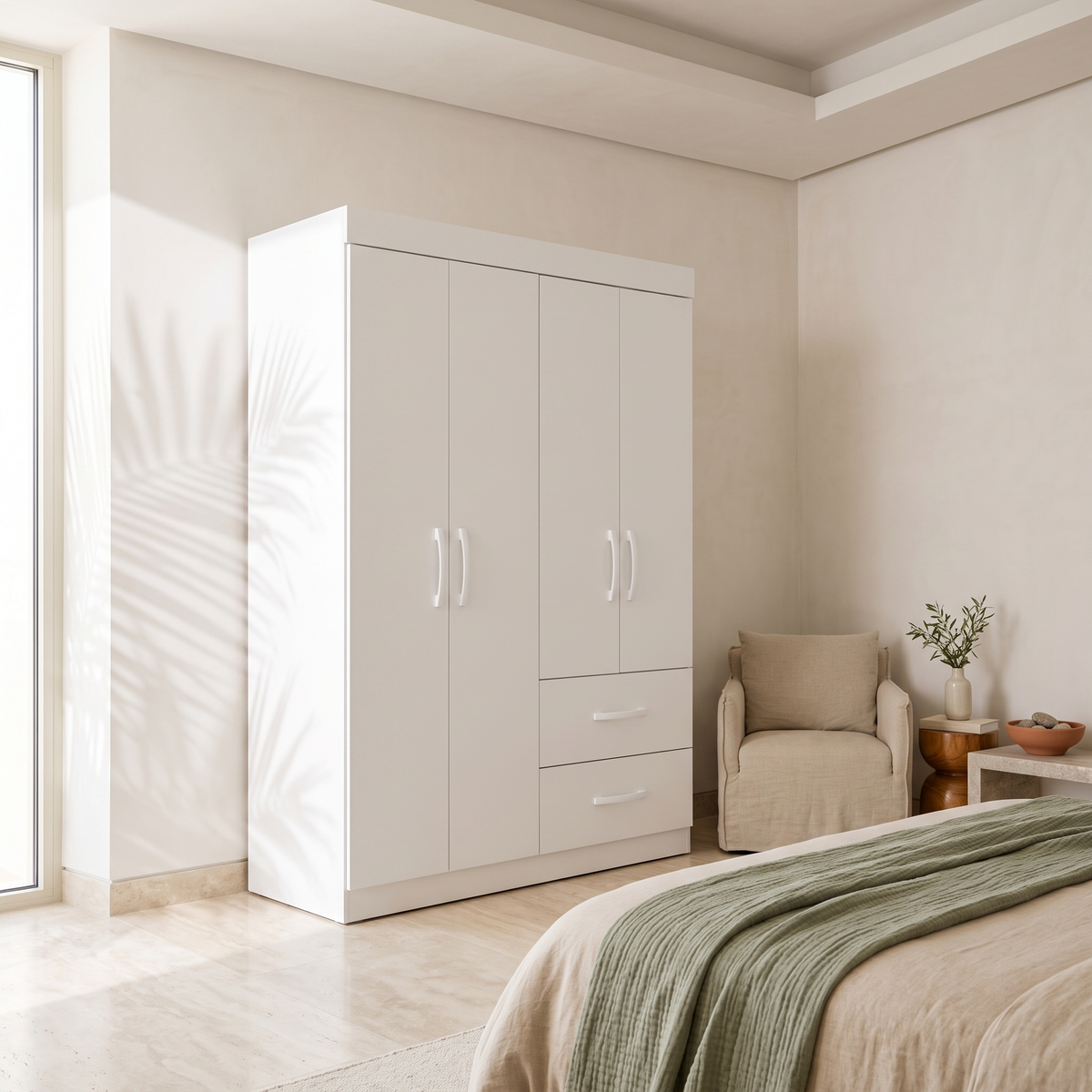 Mobi White 4 Door Wardrobe, second room view