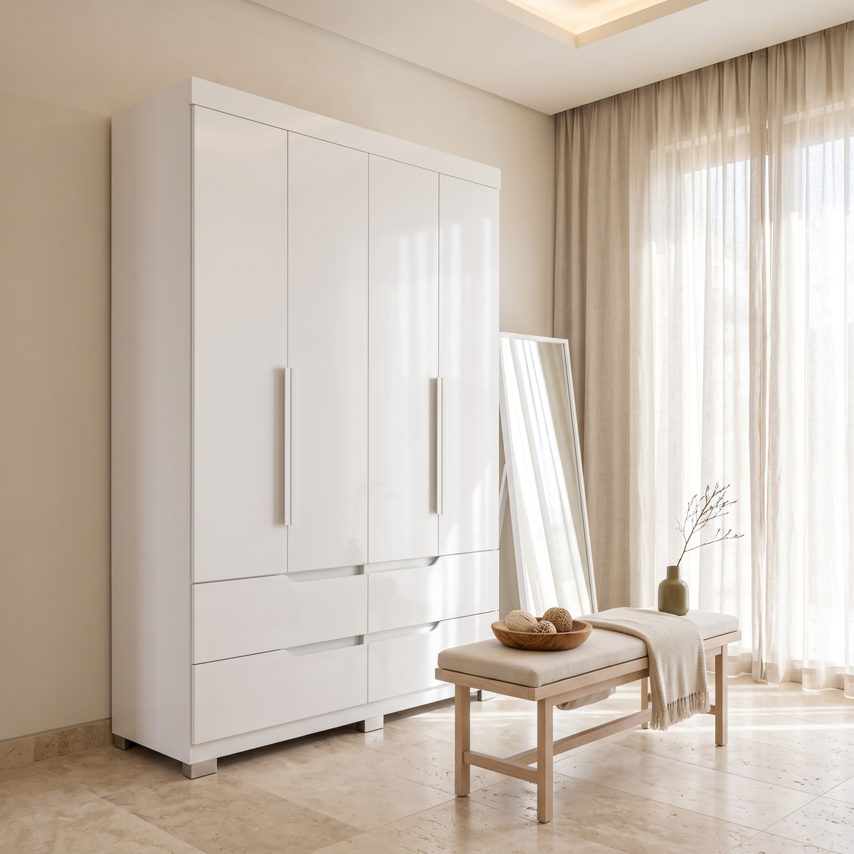 Doble White 4 Door Wardrobe, second room view