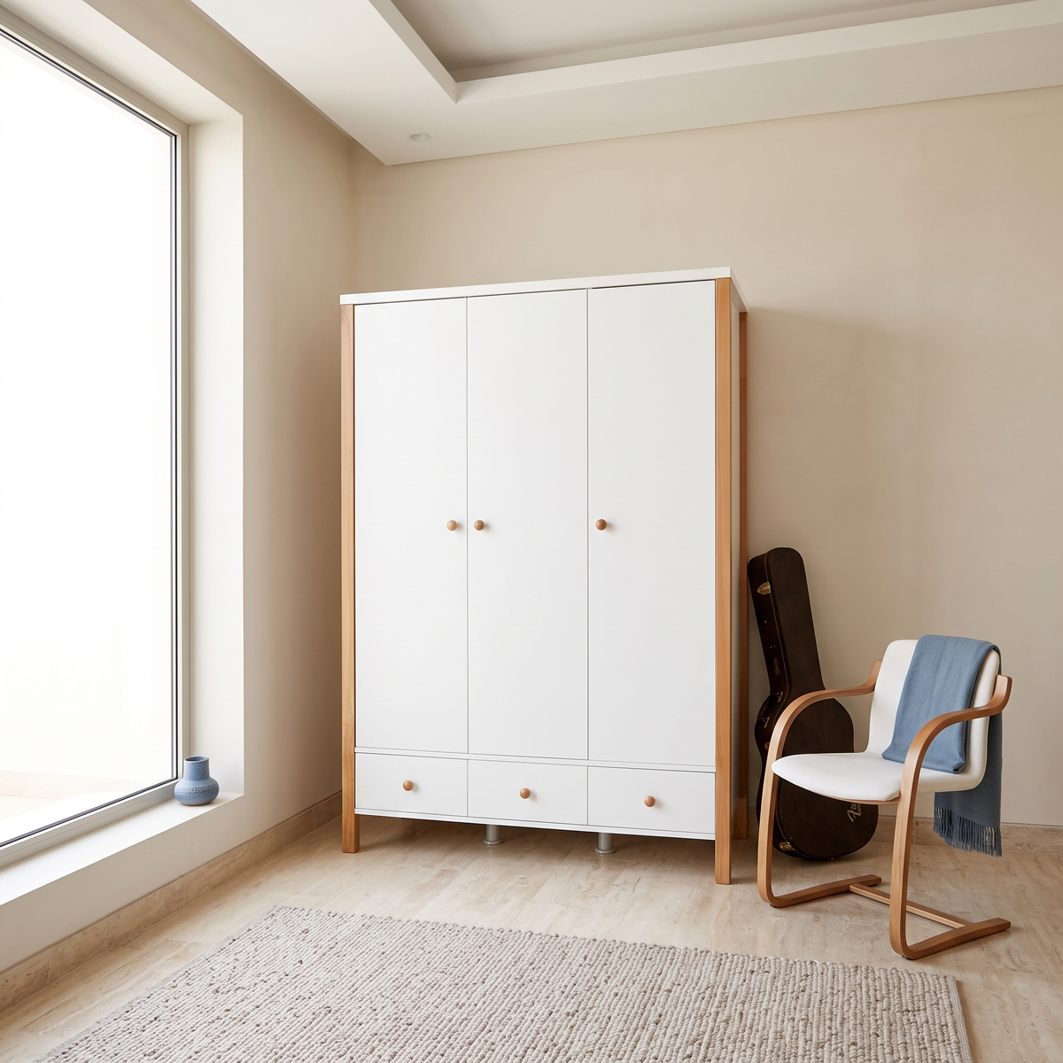 White 3-Door Wardrobe #CTY01GR, second room view
