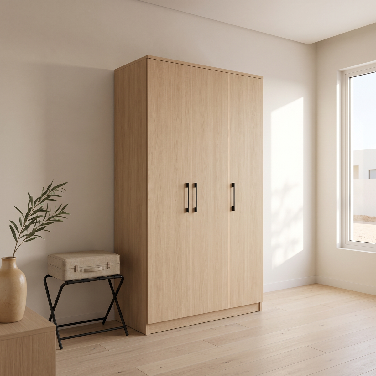 Oak 3 Door Wardrobe, second room view