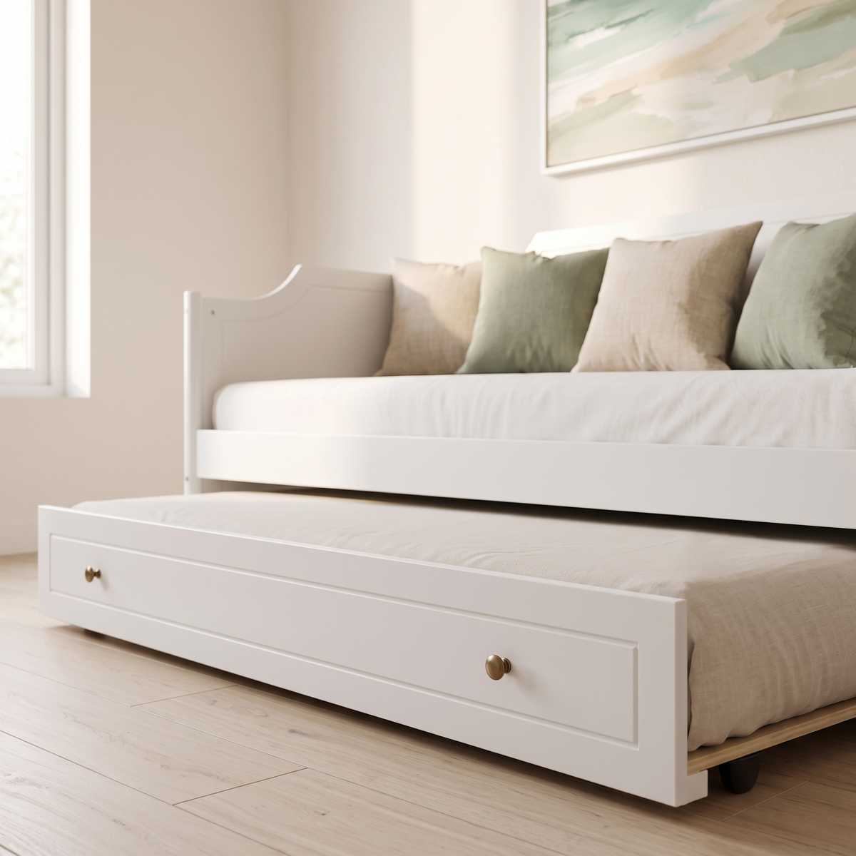 White Twin Daybed with Trundle #MG0016, close view