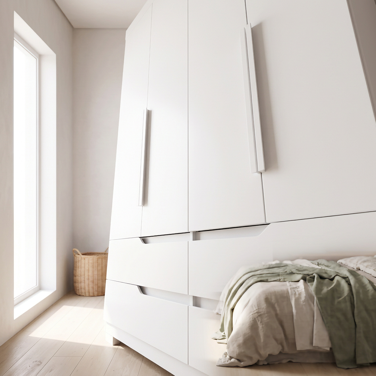 Doble White 4 Door Wardrobe, close view