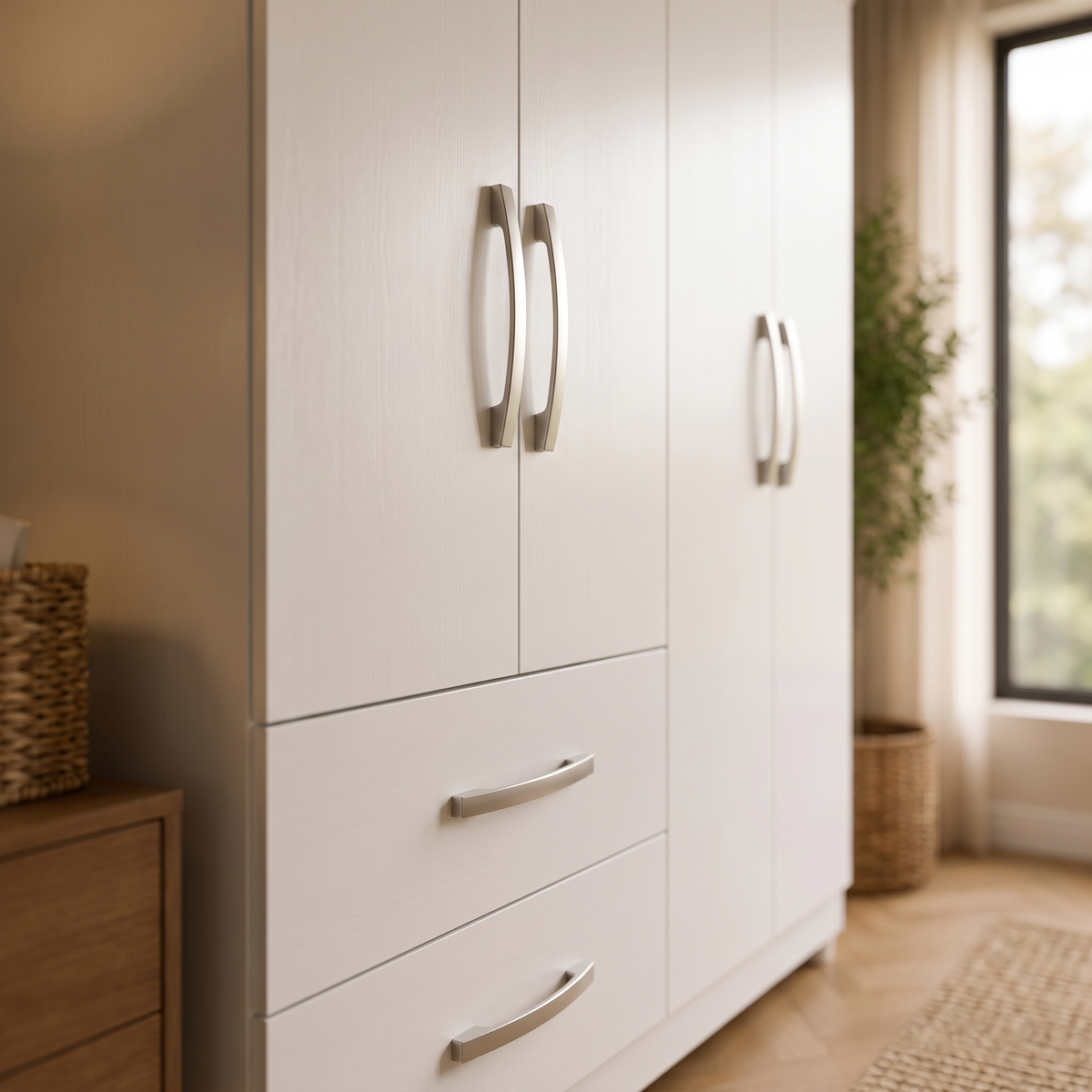Mobi White 4 Door Wardrobe, close view