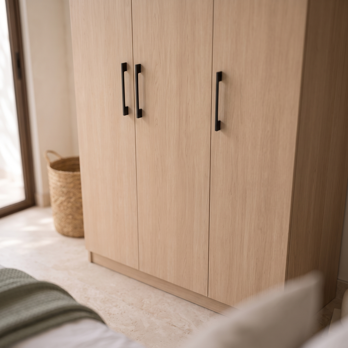 Oak 3 Door Wardrobe, close view